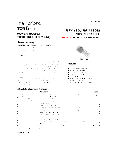 International Rectifier irfy130  . Electronic Components Datasheets Active components Transistors International Rectifier irfy130.pdf