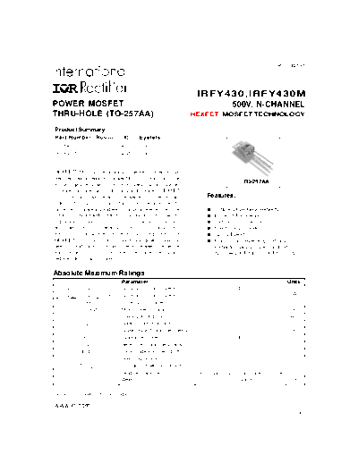 International Rectifier irfy430  . Electronic Components Datasheets Active components Transistors International Rectifier irfy430.pdf