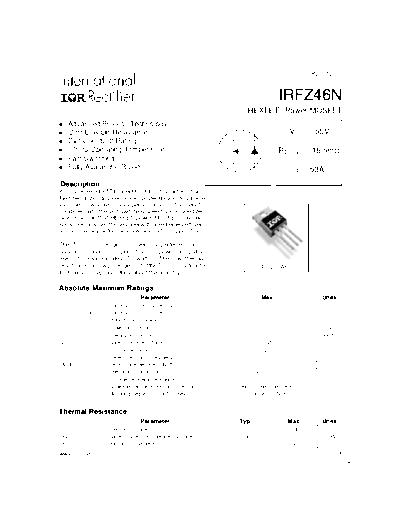 International Rectifier irfz46n  . Electronic Components Datasheets Active components Transistors International Rectifier irfz46n.pdf