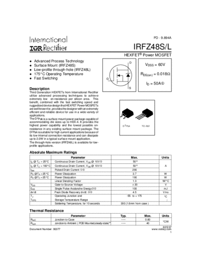 International Rectifier irfz48s-l  . Electronic Components Datasheets Active components Transistors International Rectifier irfz48s-l.pdf