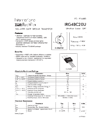 International Rectifier irg4bc20u  . Electronic Components Datasheets Active components Transistors International Rectifier irg4bc20u.pdf