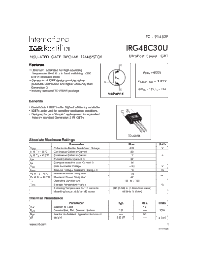 International Rectifier irg4bc30u  . Electronic Components Datasheets Active components Transistors International Rectifier irg4bc30u.pdf