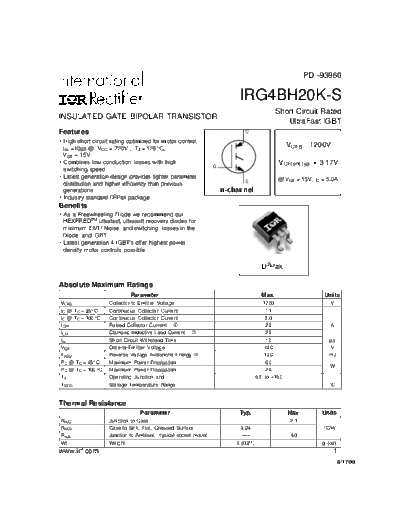 International Rectifier irg4bh20k-s  . Electronic Components Datasheets Active components Transistors International Rectifier irg4bh20k-s.pdf