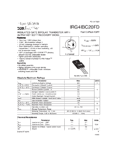 International Rectifier irg4ibc20fd  . Electronic Components Datasheets Active components Transistors International Rectifier irg4ibc20fd.pdf