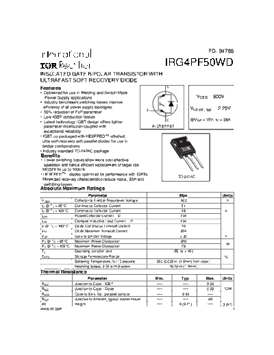 International Rectifier irg4pf50wd  . Electronic Components Datasheets Active components Transistors International Rectifier irg4pf50wd.pdf