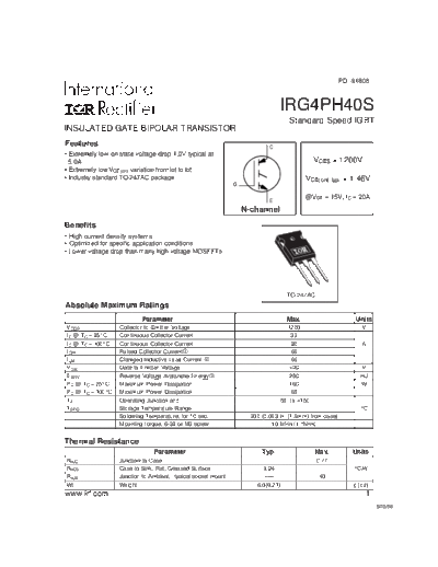 International Rectifier irg4ph40s  . Electronic Components Datasheets Active components Transistors International Rectifier irg4ph40s.pdf