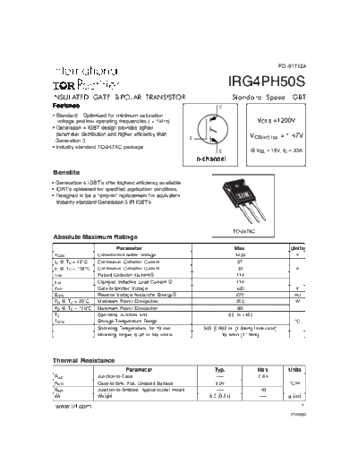 International Rectifier irg4ph50s  . Electronic Components Datasheets Active components Transistors International Rectifier irg4ph50s.pdf