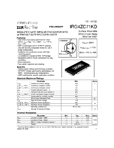 International Rectifier irg4zc71kd  . Electronic Components Datasheets Active components Transistors International Rectifier irg4zc71kd.pdf