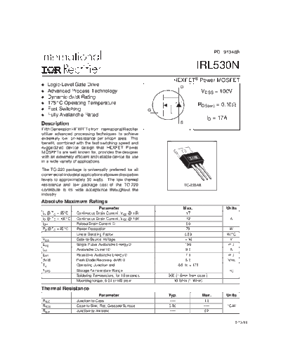 International Rectifier irl530n  . Electronic Components Datasheets Active components Transistors International Rectifier irl530n.pdf