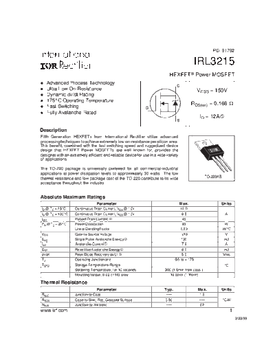 International Rectifier irl3215  . Electronic Components Datasheets Active components Transistors International Rectifier irl3215.pdf