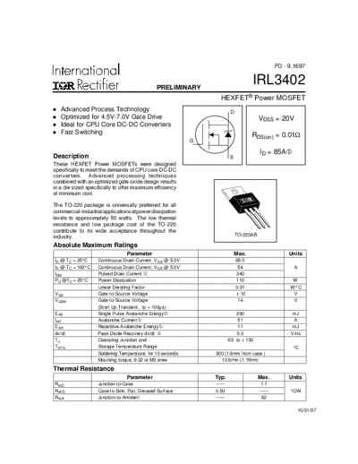 International Rectifier irl3402  . Electronic Components Datasheets Active components Transistors International Rectifier irl3402.pdf