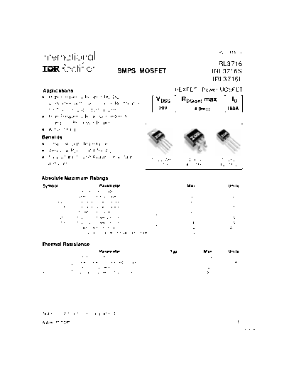 International Rectifier irl3716  . Electronic Components Datasheets Active components Transistors International Rectifier irl3716.pdf