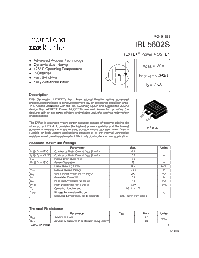 International Rectifier irl5602s  . Electronic Components Datasheets Active components Transistors International Rectifier irl5602s.pdf