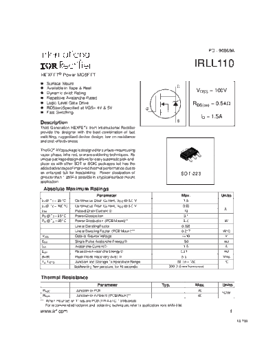 International Rectifier irll110  . Electronic Components Datasheets Active components Transistors International Rectifier irll110.pdf