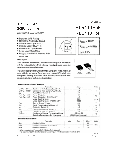 International Rectifier irlr110pbf irlu110pbf . Electronic Components Datasheets Active components Transistors International Rectifier irlr110pbf_irlu110pbf.pdf