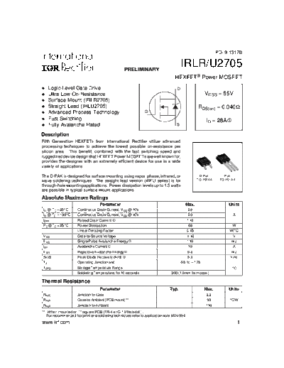 International Rectifier irlr2705  . Electronic Components Datasheets Active components Transistors International Rectifier irlr2705.pdf