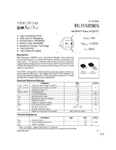 International Rectifier irlr2905  . Electronic Components Datasheets Active components Transistors International Rectifier irlr2905.pdf