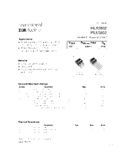 International Rectifier irlr3802  . Electronic Components Datasheets Active components Transistors International Rectifier irlr3802.pdf