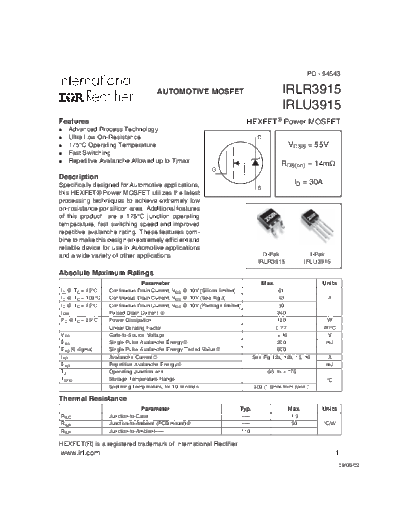 International Rectifier irlr3915  . Electronic Components Datasheets Active components Transistors International Rectifier irlr3915.pdf