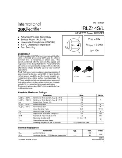 International Rectifier irlz14s-l  . Electronic Components Datasheets Active components Transistors International Rectifier irlz14s-l.pdf