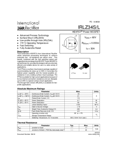 International Rectifier irlz34s-l  . Electronic Components Datasheets Active components Transistors International Rectifier irlz34s-l.pdf