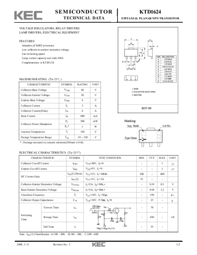 KEC ktd1624  . Electronic Components Datasheets Active components Transistors KEC ktd1624.pdf