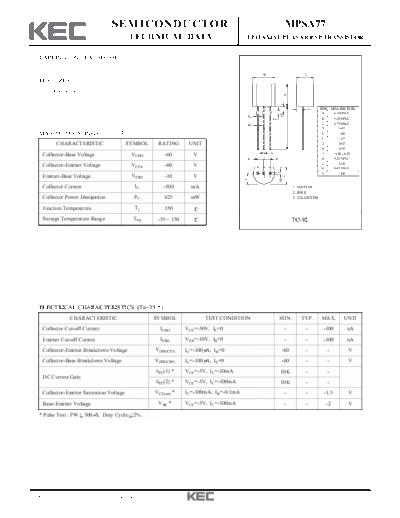 KEC mpsa77  . Electronic Components Datasheets Active components Transistors KEC mpsa77.pdf