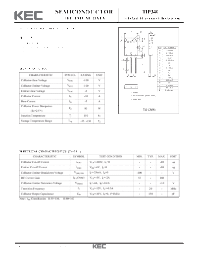 KEC tip34c  . Electronic Components Datasheets Active components Transistors KEC tip34c.pdf