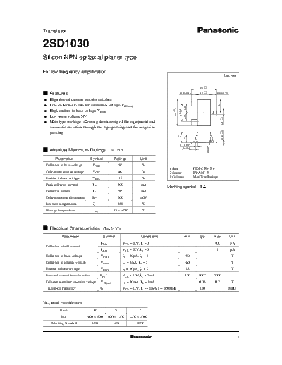 Panasonic 2sd1030  . Electronic Components Datasheets Active components Transistors Panasonic 2sd1030.pdf