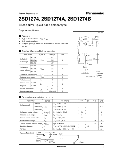 Panasonic 2sd1274  . Electronic Components Datasheets Active components Transistors Panasonic 2sd1274.pdf