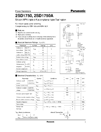 Panasonic 2sd1750  . Electronic Components Datasheets Active components Transistors Panasonic 2sd1750.pdf