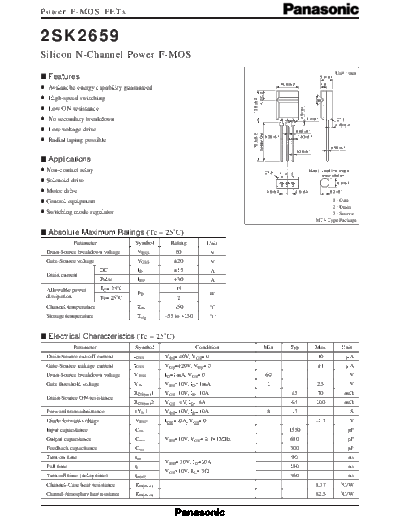 Panasonic 2sk2659  . Electronic Components Datasheets Active components Transistors Panasonic 2sk2659.pdf