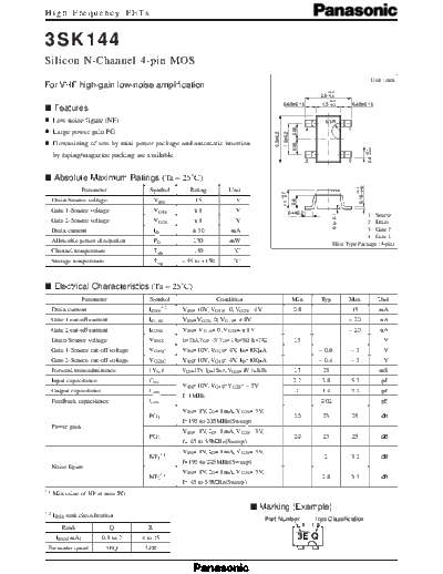 Panasonic 3sk144  . Electronic Components Datasheets Active components Transistors Panasonic 3sk144.pdf
