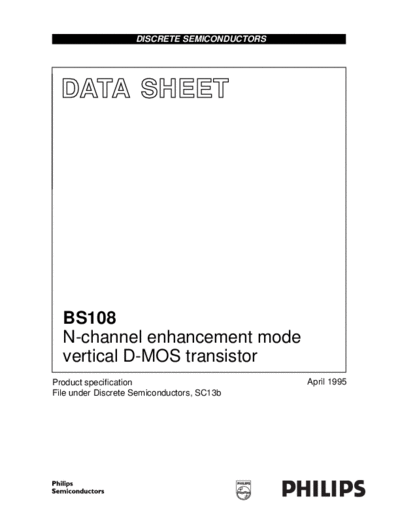 Philips bs108 cnv 2  . Electronic Components Datasheets Active components Transistors Philips bs108_cnv_2.pdf
