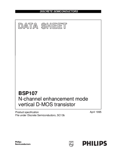 Philips bsp107  . Electronic Components Datasheets Active components Transistors Philips bsp107.pdf