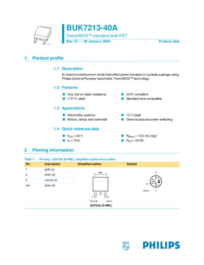 Philips buk7213 5F40a  . Electronic Components Datasheets Active components Transistors Philips buk7213_5F40a.pdf