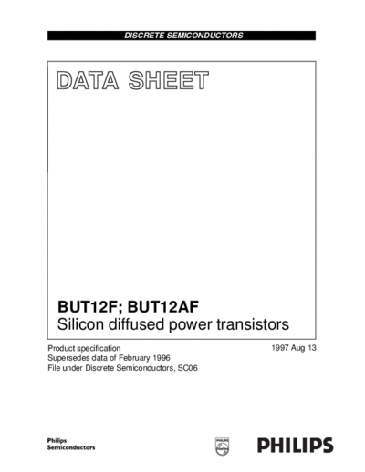 Philips but12f 1  . Electronic Components Datasheets Active components Transistors Philips but12f_1.pdf