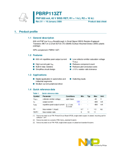 Philips pbrp113zt  . Electronic Components Datasheets Active components Transistors Philips pbrp113zt.pdf