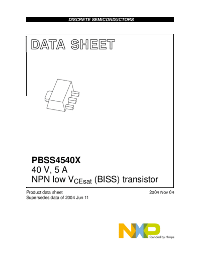 Philips pbss4540x  . Electronic Components Datasheets Active components Transistors Philips pbss4540x.pdf