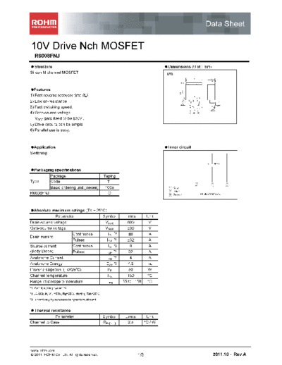 Rohm r6008fnj  . Electronic Components Datasheets Active components Transistors Rohm r6008fnj.pdf