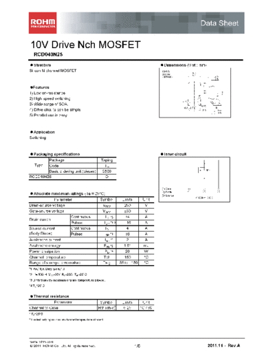 Rohm rcd040n25  . Electronic Components Datasheets Active components Transistors Rohm rcd040n25.pdf