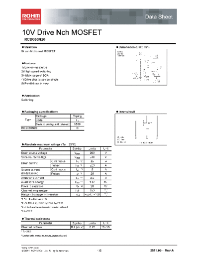 Rohm rcd050n20  . Electronic Components Datasheets Active components Transistors Rohm rcd050n20.pdf