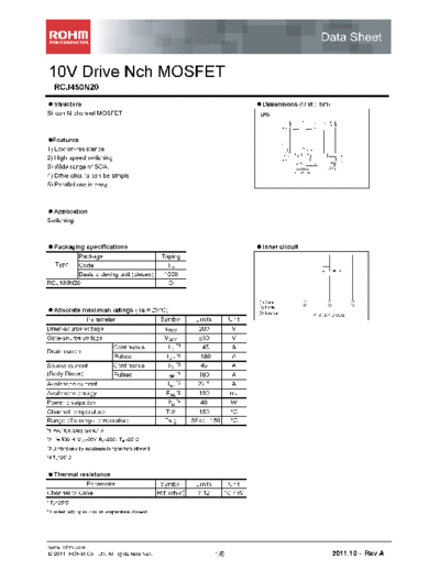 Rohm rcj450n20  . Electronic Components Datasheets Active components Transistors Rohm rcj450n20.pdf