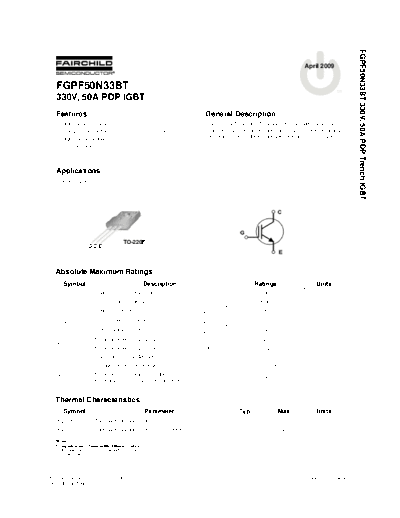 Fairchild Semiconductor fgpf50n33bt  . Electronic Components Datasheets Active components Transistors Fairchild Semiconductor fgpf50n33bt.pdf