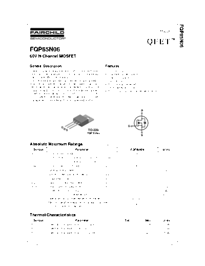 Fairchild Semiconductor fqp85n06  . Electronic Components Datasheets Active components Transistors Fairchild Semiconductor fqp85n06.pdf