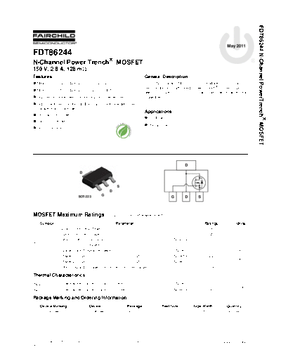 Fairchild Semiconductor fdt86244  . Electronic Components Datasheets Active components Transistors Fairchild Semiconductor fdt86244.pdf