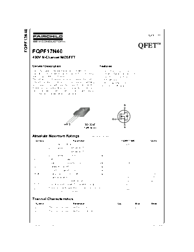 Fairchild Semiconductor fqpf17n40  . Electronic Components Datasheets Active components Transistors Fairchild Semiconductor fqpf17n40.pdf