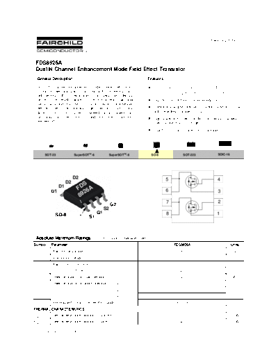 Fairchild Semiconductor fds8926a  . Electronic Components Datasheets Active components Transistors Fairchild Semiconductor fds8926a.pdf