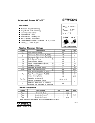 Fairchild Semiconductor sfw9540  . Electronic Components Datasheets Active components Transistors Fairchild Semiconductor sfw9540.pdf