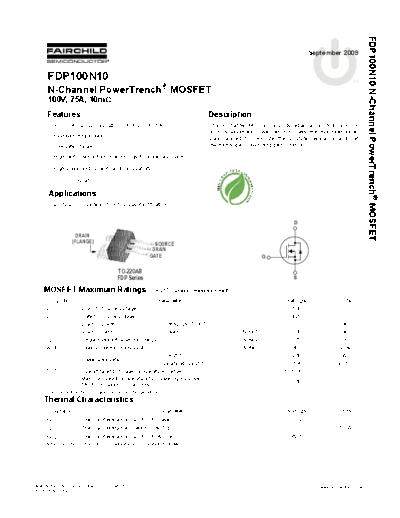 Fairchild Semiconductor fdp100n10  . Electronic Components Datasheets Active components Transistors Fairchild Semiconductor fdp100n10.pdf